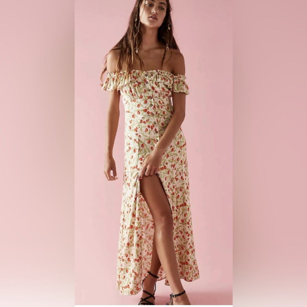 Free People Strawberry Print Off-Shoulder Maxi Dress